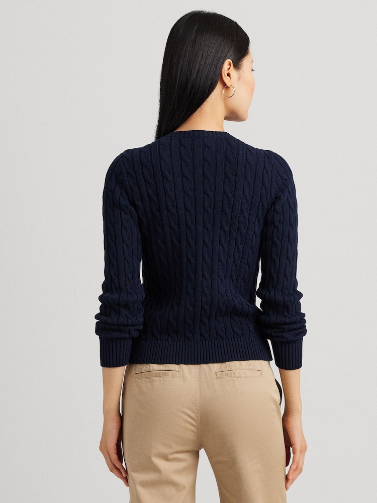 Lauren Ralph Lauren Ralhan Cable Knit Crest Logo Cardigan - Image 4 of 9