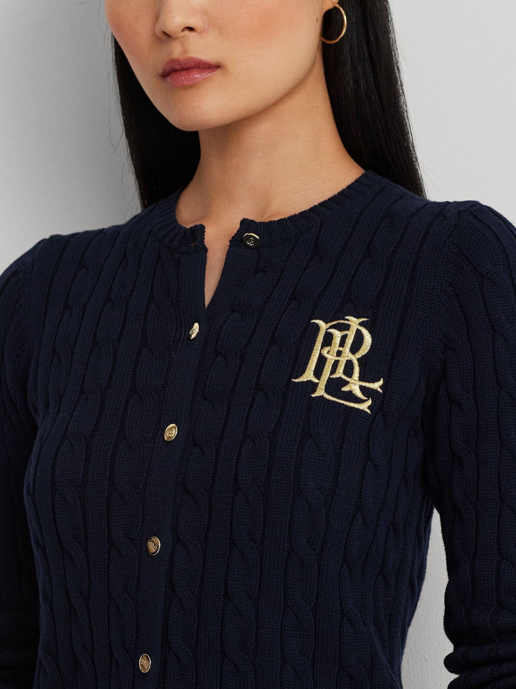 Buy Lauren Ralph Lauren Navy Cable Knit Crest Logo Cardigan