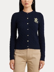 Темно-синий - Кардиган с узором "косичка" и логотипом Lauren Ralph Lauren Ralhan - Image 7 of 9