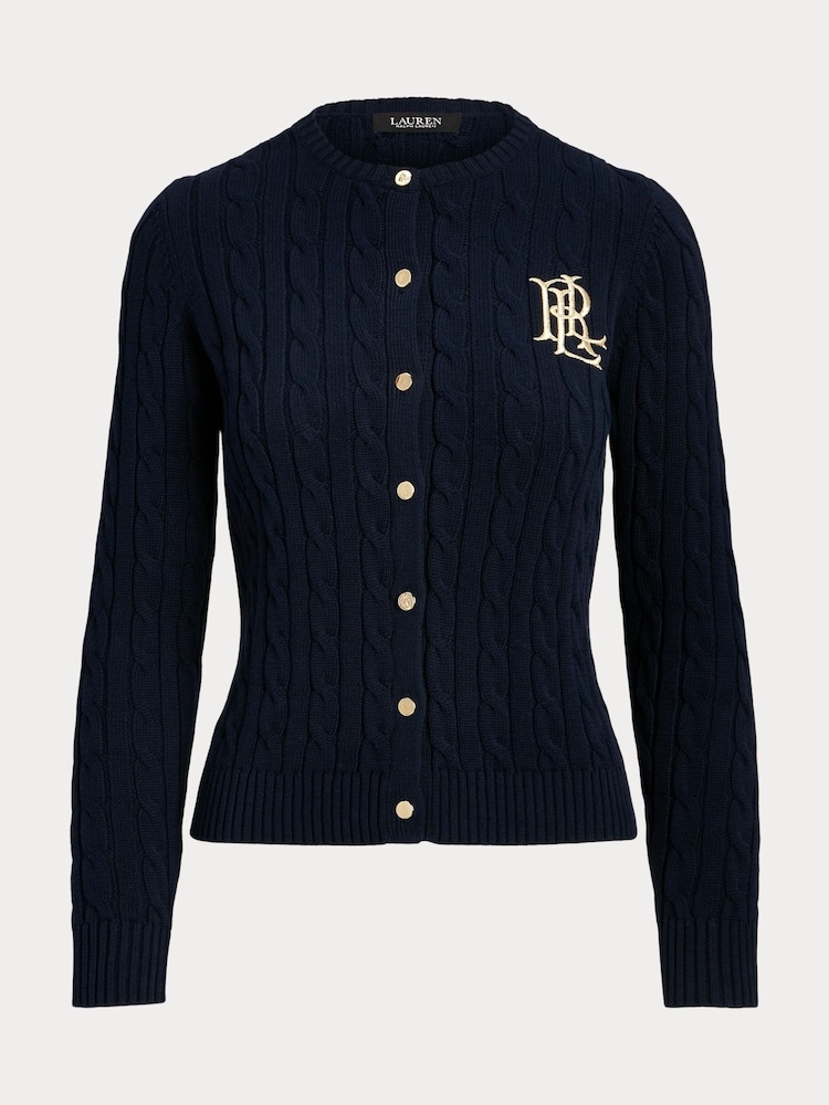 Темно-синий - Кардиган с узором "косичка" и логотипом Lauren Ralph Lauren Ralhan - Image 9 of 9