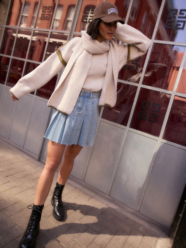 White Ecru Co-ord Soft Touch Knitted Scarf - Image 2 of 6