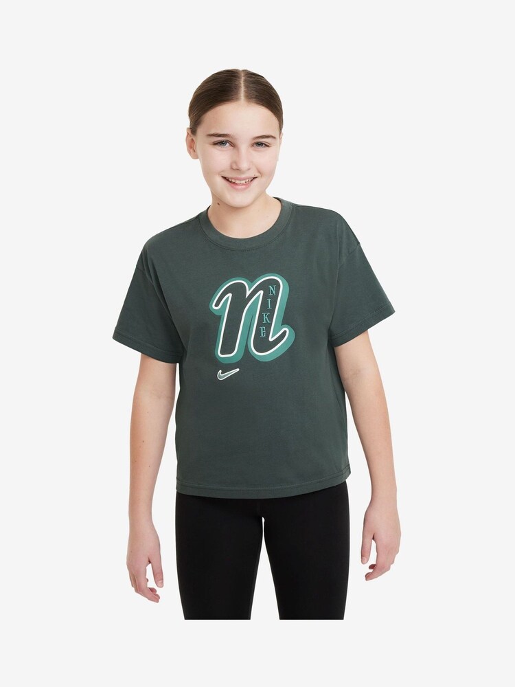 Nike Vintage Green Varsity Logo Boxy 100% Cotton T-Shirt - Image 1 of 3