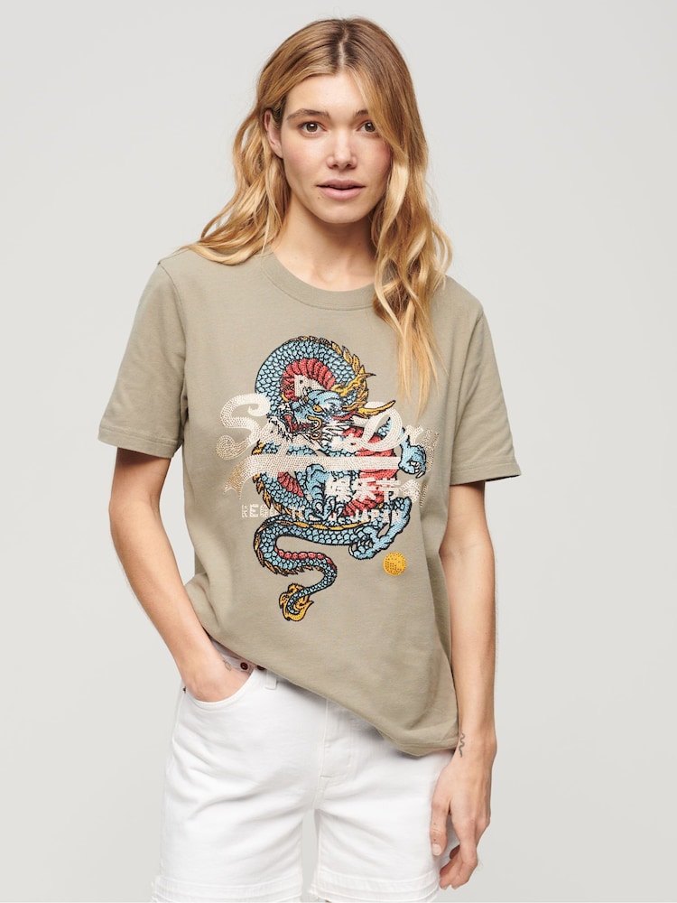 Superdry Green 100% Cotton Tokyo Relaxed T-Shirt - Image 1 of 6