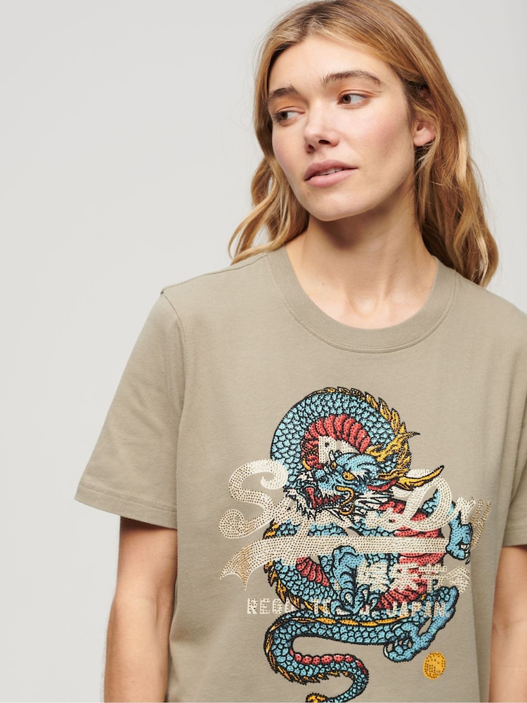 Superdry Green 100% Cotton Tokyo Relaxed T-Shirt - Image 2 of 6