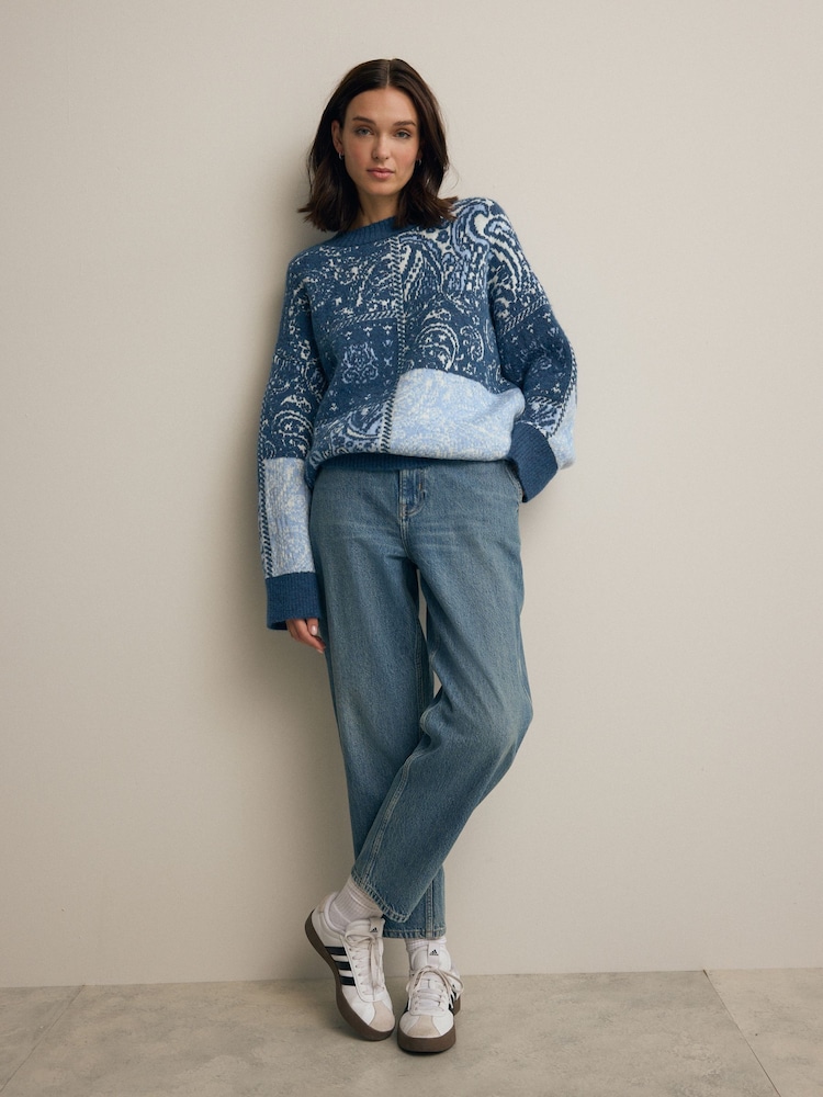 Bleu blanc - Motif paisley Jacquard Pull tricoté - Image 3 of 7