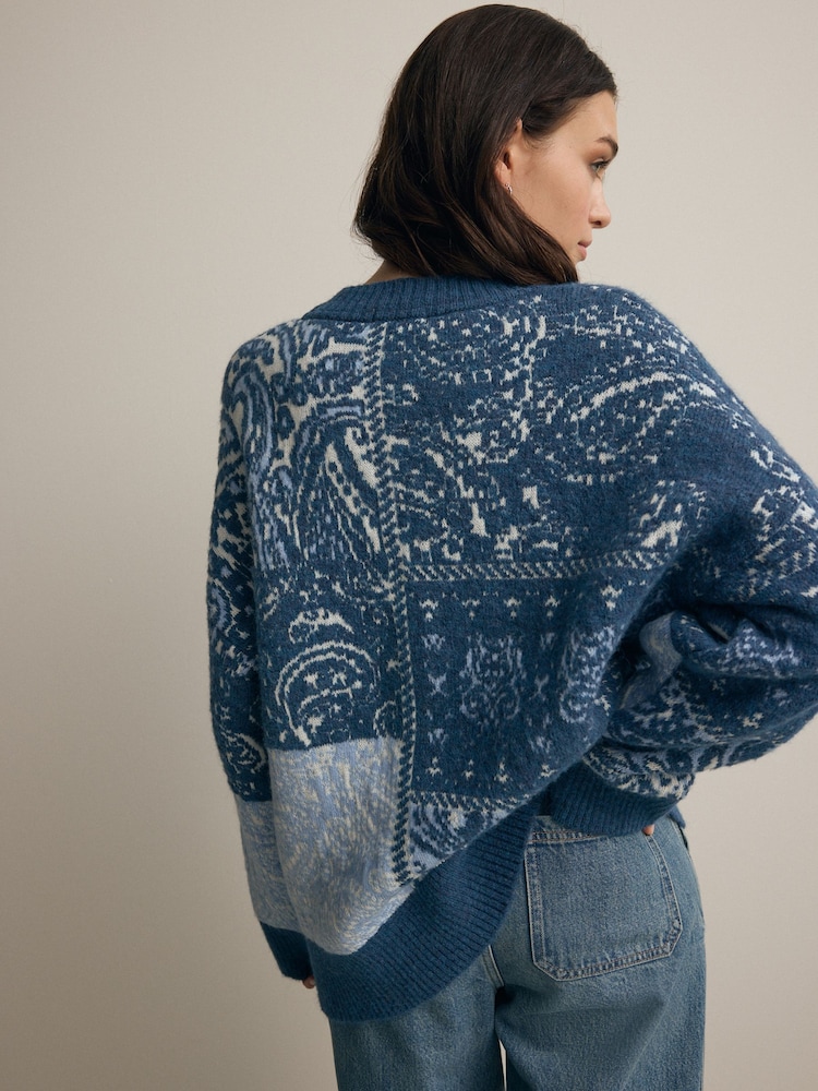 Bleu blanc - Motif paisley Jacquard Pull tricoté - Image 4 of 7