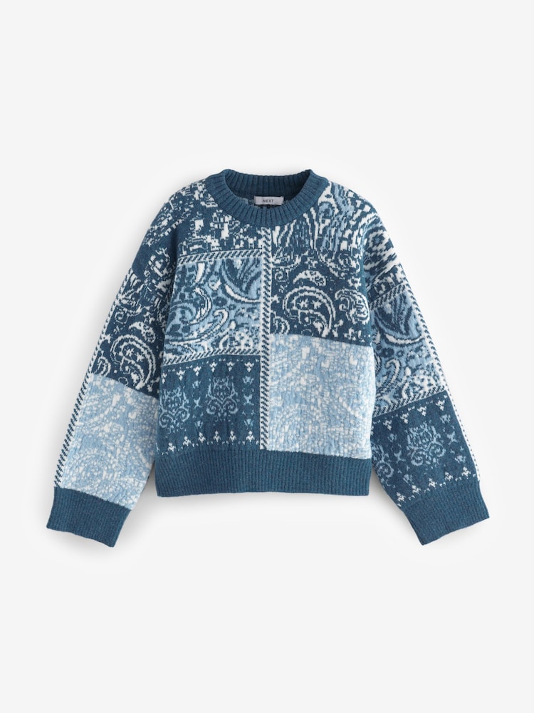 Bleu blanc - Motif paisley Jacquard Pull tricoté - Image 5 of 7