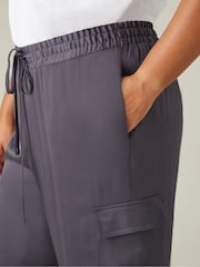 Live Unlimited Grey Curve Satin Cargo Trousers - Image 3 of 6