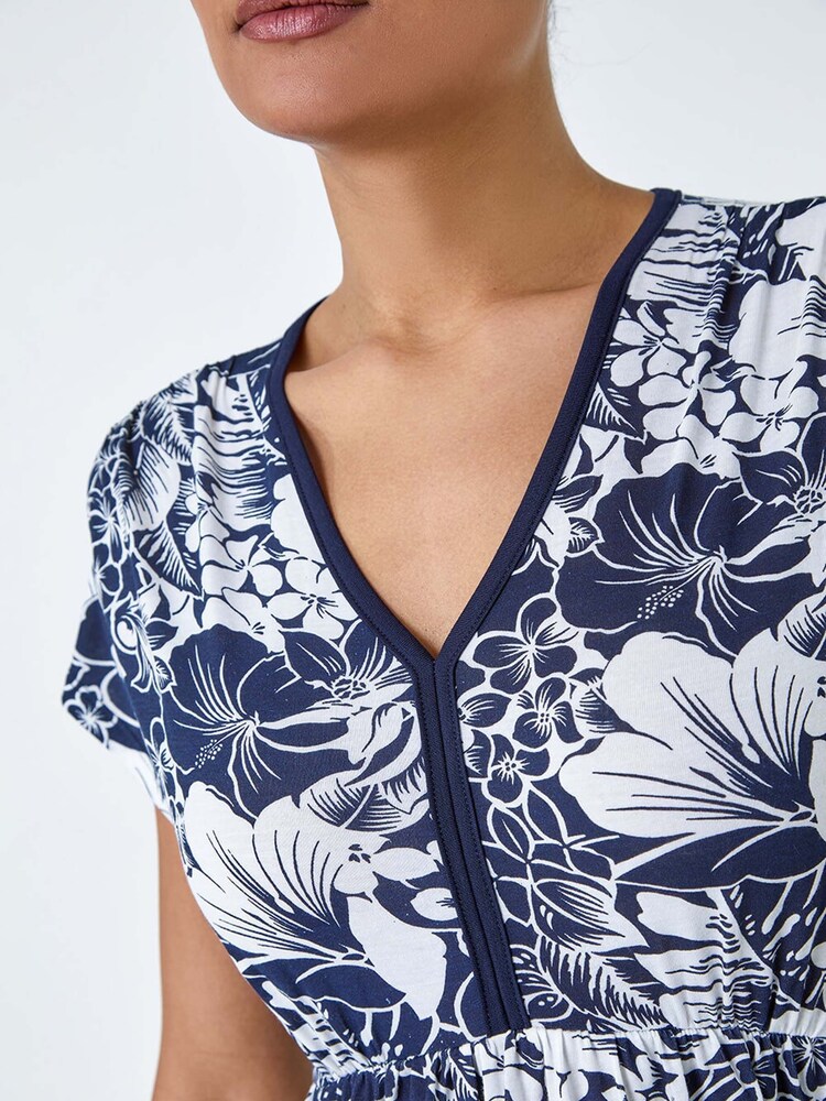 Roman Blue Floral Gathered Stretch Jersey Dress - Image 5 of 5