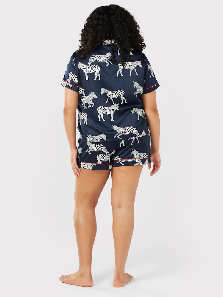Chelsea Peers Blue Curve Satin Zebra Print  Short Pyjama Set - Image 2 of 5