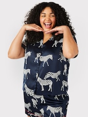 Chelsea Peers Blue Curve Satin Zebra Print  Short Pyjama Set - Image 3 of 5