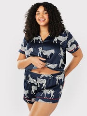 Chelsea Peers Blue Curve Satin Zebra Print  Short Pyjama Set - Image 4 of 5