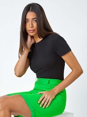 Roman Lime Green Turned Hem Stretch Shorts - Image 1 of 5