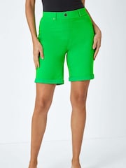 Roman Lime Green Turned Hem Stretch Shorts - Image 3 of 5