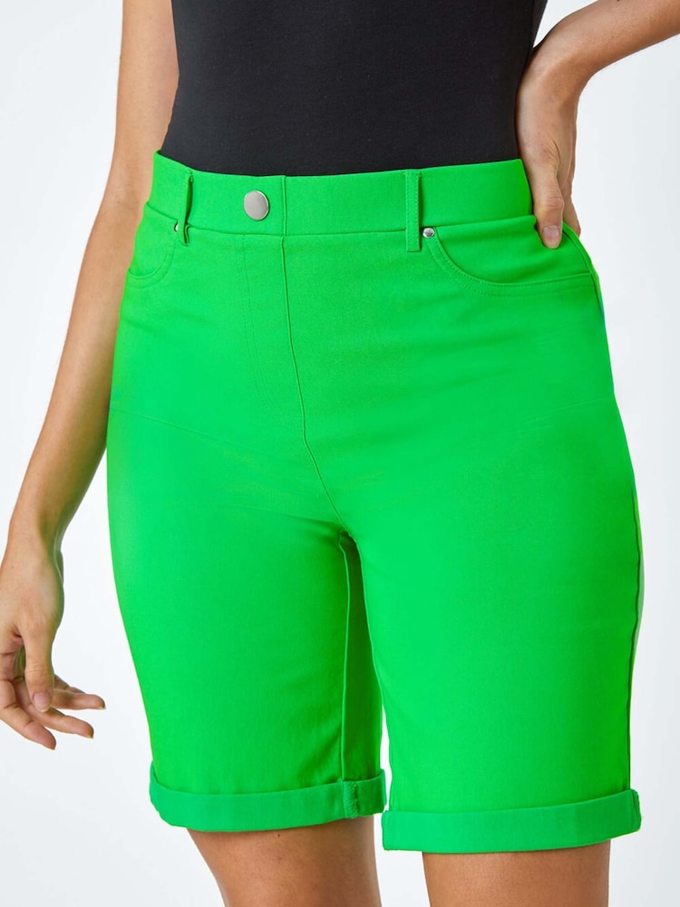 Roman Lime Green Turned Hem Stretch Shorts - Image 5 of 5