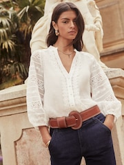 Lipsy White Organza Lace Long Sleeve Blouse - Image 1 of 4