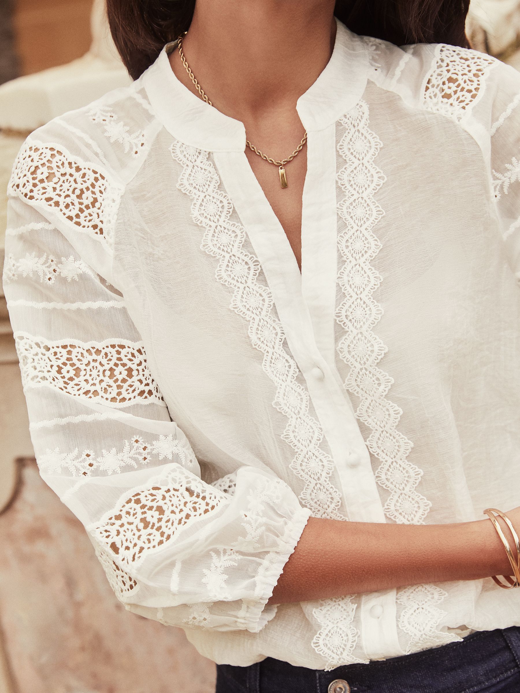 Buy Lipsy White Organza Lace Long Sleeve Blouse from Next Buy Lipsy White Organza Lace Long Sleeve Blouse from Next