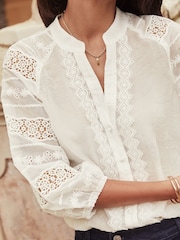 Lipsy White Organza Lace Long Sleeve Blouse - Image 2 of 4