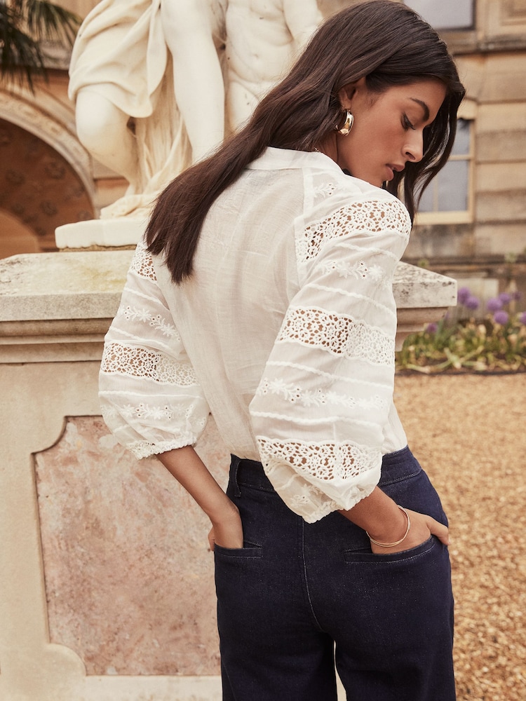 Lipsy White Organza Lace Long Sleeve Blouse - Image 4 of 4