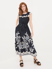 FatFace Ezra Blue Damask Midi Dress - Image 1 of 7
