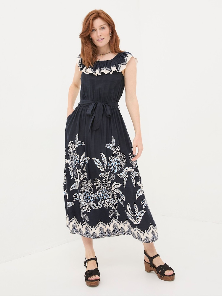 FatFace Ezra Blue Damask Midi Dress - Image 1 of 7