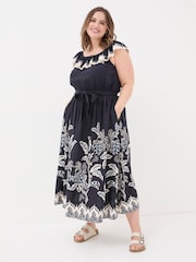 FatFace Ezra Blue Damask Midi Dress - Image 4 of 7