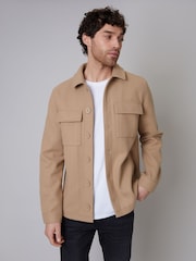 Threadbare Light Brown Button Down Collared Shacket - Image 1 of 5