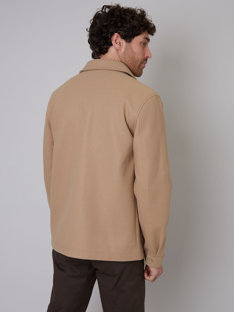 Threadbare Light Brown Button Down Collared Shacket - Image 2 of 5