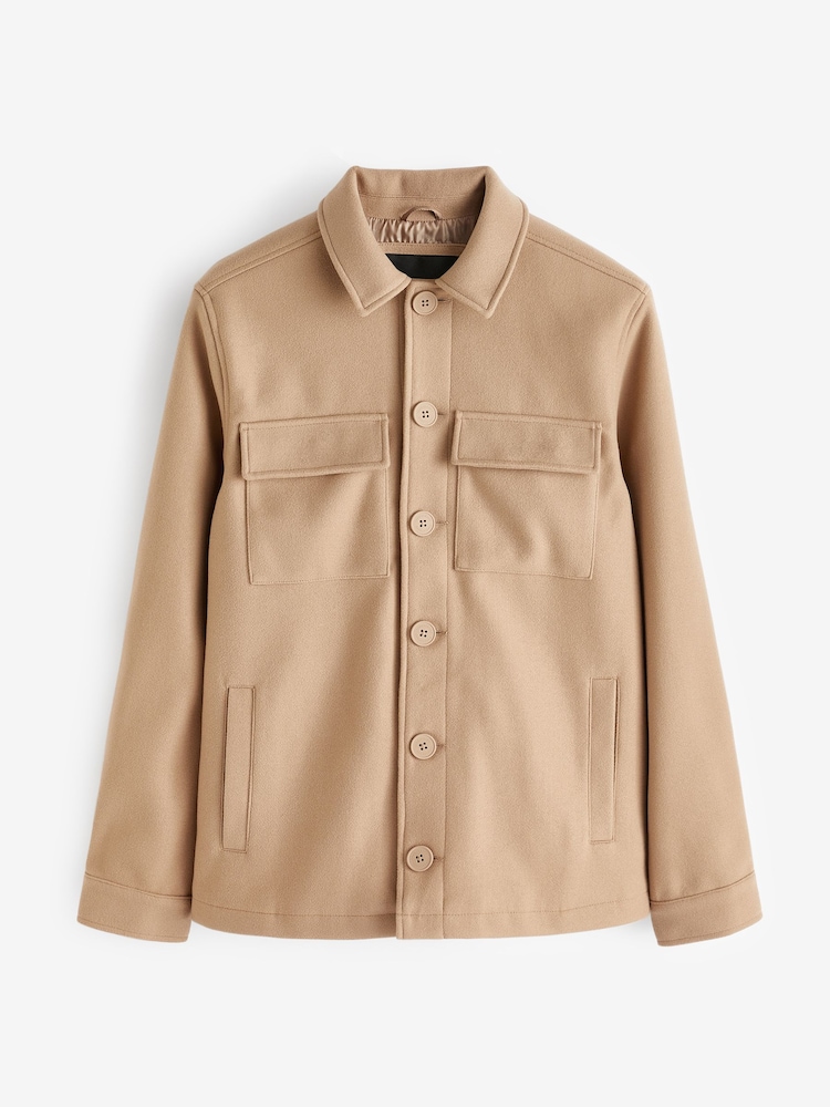 Threadbare Light Brown Button Down Collared Shacket - Image 5 of 5