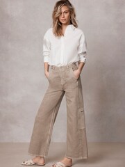 Mint Velvet Natural Light Indigo Crop Wide Utility Jeans - Image 1 of 4