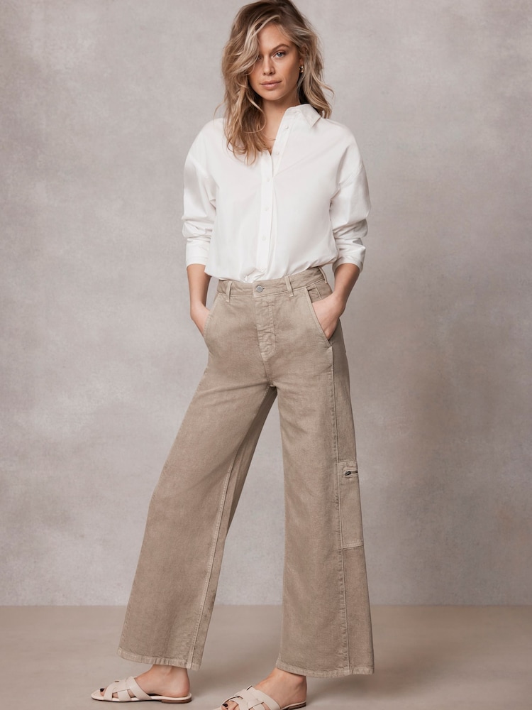 Mint Velvet Natural Light Indigo Crop Wide Utility Jeans - Image 1 of 4 Mint Velvet Natural Light Indigo Crop Wide Utility Jeans - Image 1 of 4