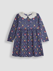 JoJo Maman Bébé Purple Toadstool Floral Broderie Collar Dress - Image 1 of 3
