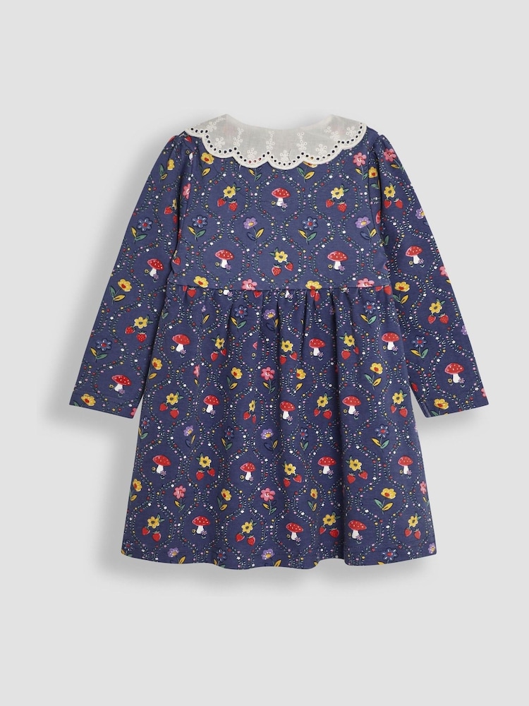 JoJo Maman Bébé Purple Toadstool Floral Broderie Collar Dress - Image 2 of 3