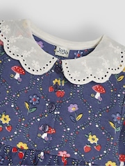 JoJo Maman Bébé Purple Toadstool Floral Broderie Collar Dress - Image 3 of 3