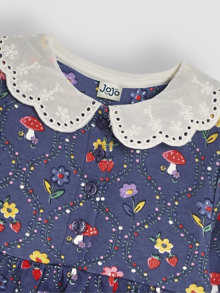 JoJo Maman Bébé Purple Toadstool Floral Broderie Collar Dress - Image 3 of 3