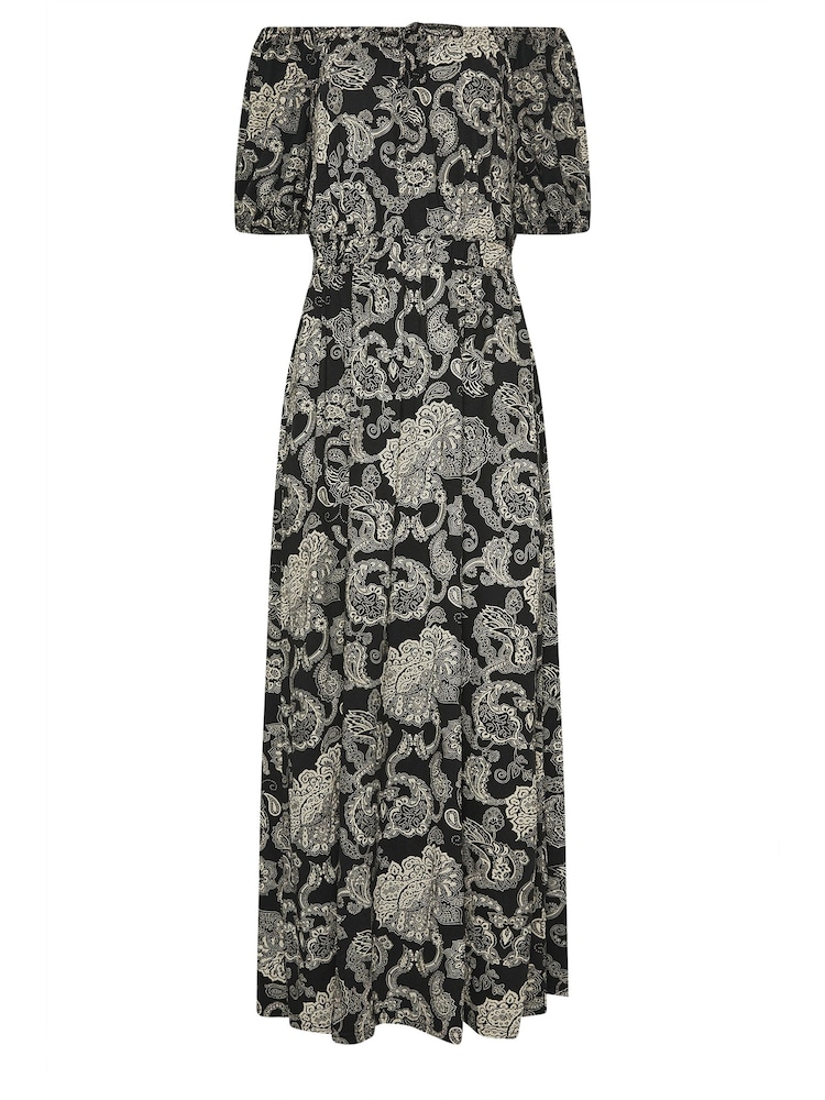 Long Tall Sally Black Paisley Print Bardot Midaxi Dress - Image 5 of 5