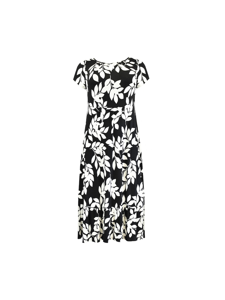 Live Unlimited Black Curve Mono Leaf Print Jersey Keyhole Maxi Dress - Image 7 of 7