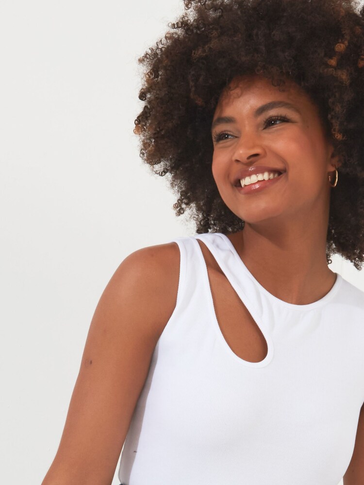 Joe Browns White Asymmetric Cut Out Ribbed Vest Top - Image 2 of 5 Joe Browns White Asymmetric Cut Out Ribbed Vest Top - Image 2 of 5
