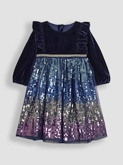 JoJo Maman Bébé Navy Blue Sequin Party Dress - Image 1 of 4