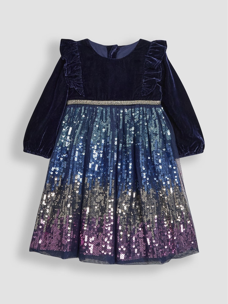JoJo Maman Bébé Navy Blue Sequin Party Dress - Image 1 of 4