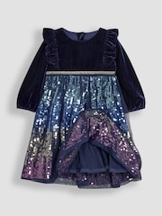 JoJo Maman Bébé Navy Blue Sequin Party Dress - Image 2 of 4