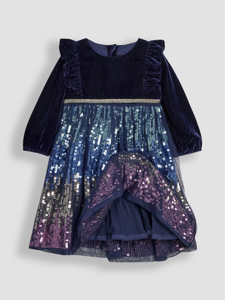 JoJo Maman Bébé Navy Blue Sequin Party Dress - Image 2 of 4