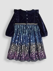 JoJo Maman Bébé Navy Blue Sequin Party Dress - Image 3 of 4