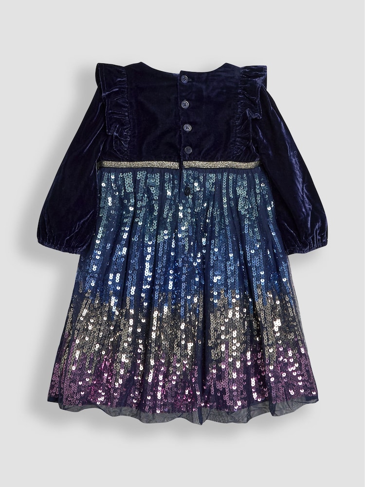 JoJo Maman Bébé Navy Blue Sequin Party Dress - Image 3 of 4