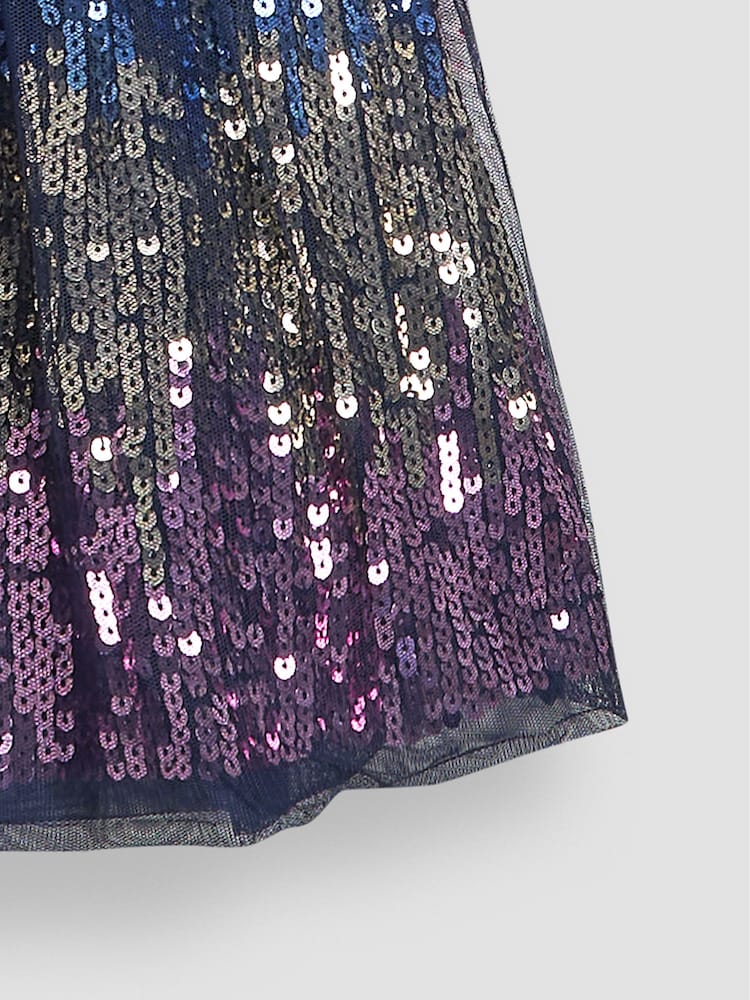 JoJo Maman Bébé Navy Blue Sequin Party Dress - Image 4 of 4
