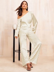 Friends Like These Black/White One Shoulder Long Sleeve Slash Top Co Ord - Image 5 of 5