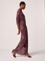Abstract Animal Print Mesh Batwing Sleeve Maxi Dress - Image 2 of 7