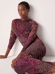 Abstract Animal Print Mesh Batwing Sleeve Maxi Dress - Image 3 of 7