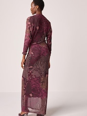 Abstract Animal Print Mesh Batwing Sleeve Maxi Dress - Image 4 of 7