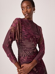 Abstract Animal Print Mesh Batwing Sleeve Maxi Dress - Image 5 of 7
